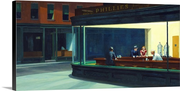 Nighthawks, 1942 Stretched Canvas, Black Floating Frame