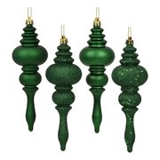 Vickerman 7" Plastic 4-Finish Finial Ornaments in Emerald Green (Set of 8)
