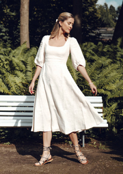 Puff sleeve linen dress Aurora in midi length