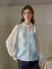 【Final Sale】Vivienne Lace Collar Patchwork Blouse