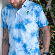 Grateful Dead | Premium Cotton Polo | Blue Tie Dye with Green Bear