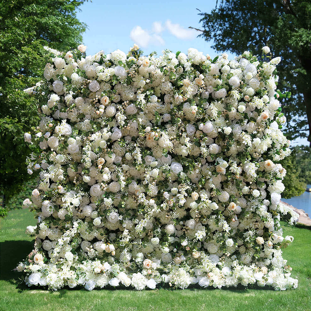 Luxury Wedding Champagne & White Rose Fabric Flower Wall Party Decor