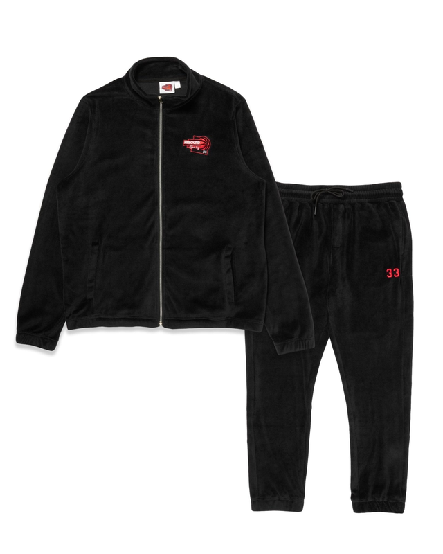 Velour Tracksuit Jacket & Pants Black/Red