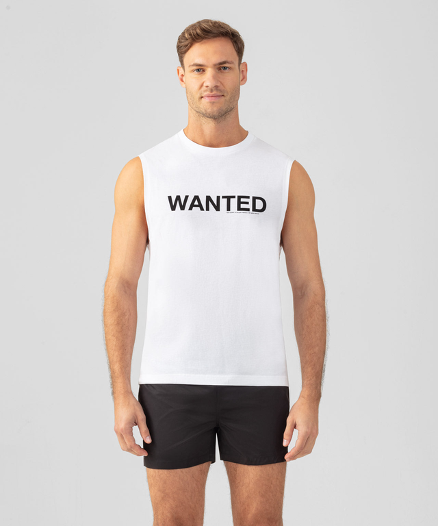 Organic Cotton Sleeveless T-Shirt "WANTED": White