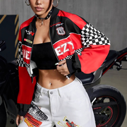 Women's Loose Fashion Short Letters Casual Zipper Jacket Coat