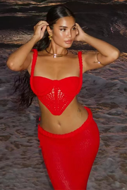 Braided Trim Knit Crop Cami Slim Fit Maxi Skirt Matching Set-Ivory