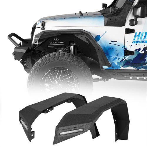 Flat Front Fender Flares For Jeep Wrangler JK 2007-2018 w/ LED Lights - Hooke Road