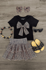 Black Cheetah Print Ruffle Skirt Set