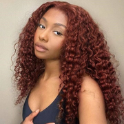 $100 off full $100| Reddish Brown Curly Tranparent Lace Wig Flash Sale