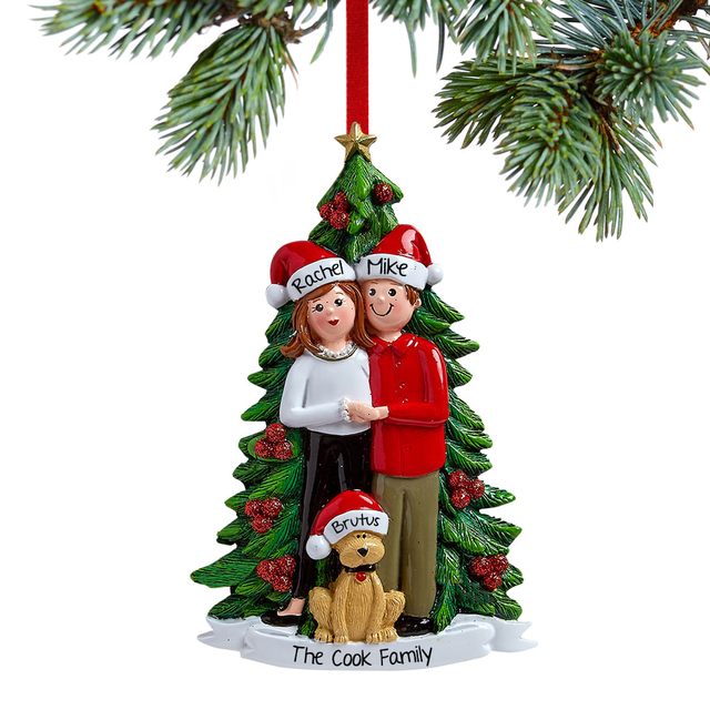 Couple with Dog With A Personalized Resin Ornament