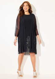 Beaded Trim Jacket Dress Set