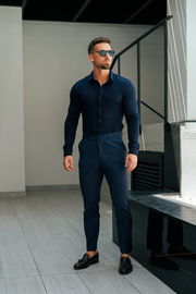 Father Sons Relaxed Formal Navy Stretch Trousers - FSTR022 RELAXED