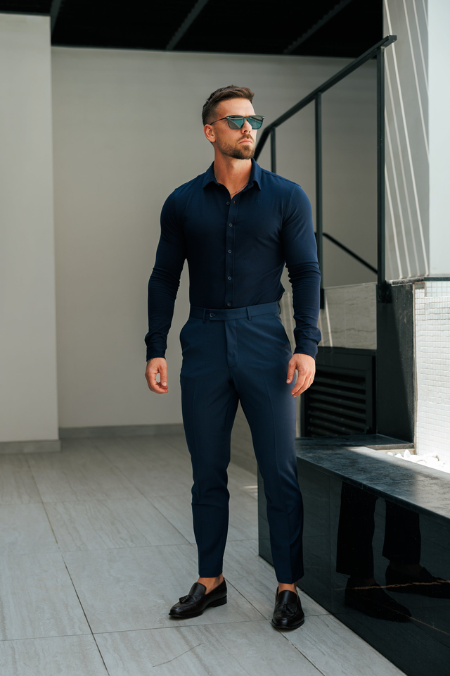 Father Sons Relaxed Formal Navy Stretch Trousers - FSTR022 RELAXED