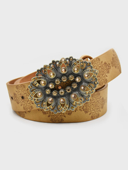 Retro Rhinestone Floral Buckle PU leather Belt