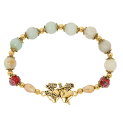 Gold Plated Two Hearts Amazonite Rosary Bracelet