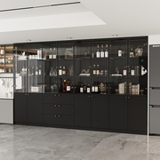 Glass Door Display Cabinet with LED Aluminum Frame Modern Black Storage Unit Pantry Bookshelves