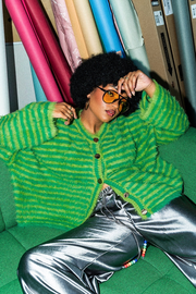 Double Trouble Striped Fuzzy Cardigan in Green *RESTOCKED*