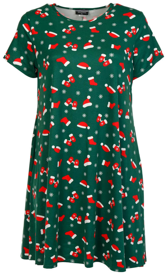 Allison Brittney Plus Short Sleeve Christmas Swing Dress ||P000814494||