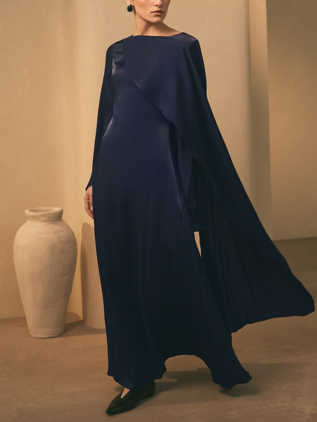 Textured maxi dress with one shoulder cape