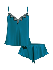 Satin Rose Lace-Trim Cami & Flutter Short Set