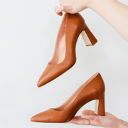 Courageous Caramel Leather Block Heel Pump