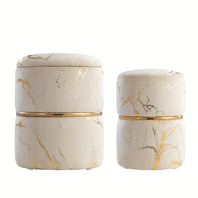 A Set Of 2, Gilded Striped Suede, Full Of Design Sense, Padded Storage Bench, Makeup Bench, Living Room, Bedroom With Multiple Colors Available