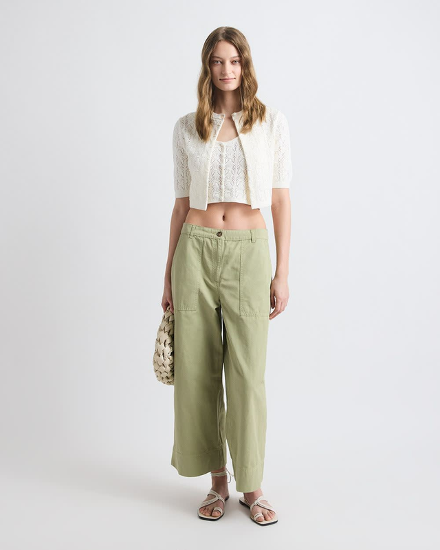 Cotton and Linen High-Rise Wide-Leg Pant