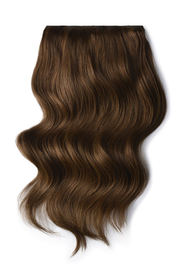 Light/Chestnut Brown (#6) Double Wefted Full Head Clip In Hair Extensions