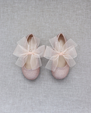 Fine Glitter Mary Jane with Chiffon Bow