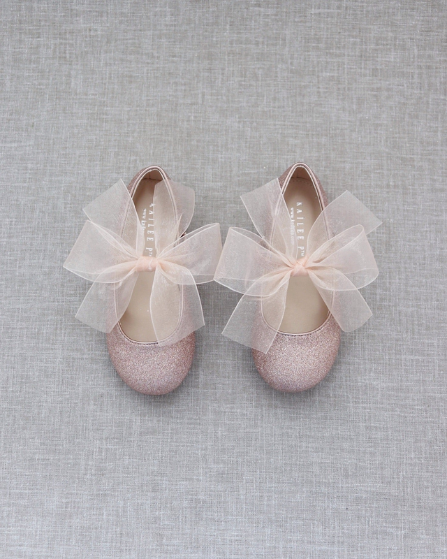 Fine Glitter Mary Jane with Chiffon Bow