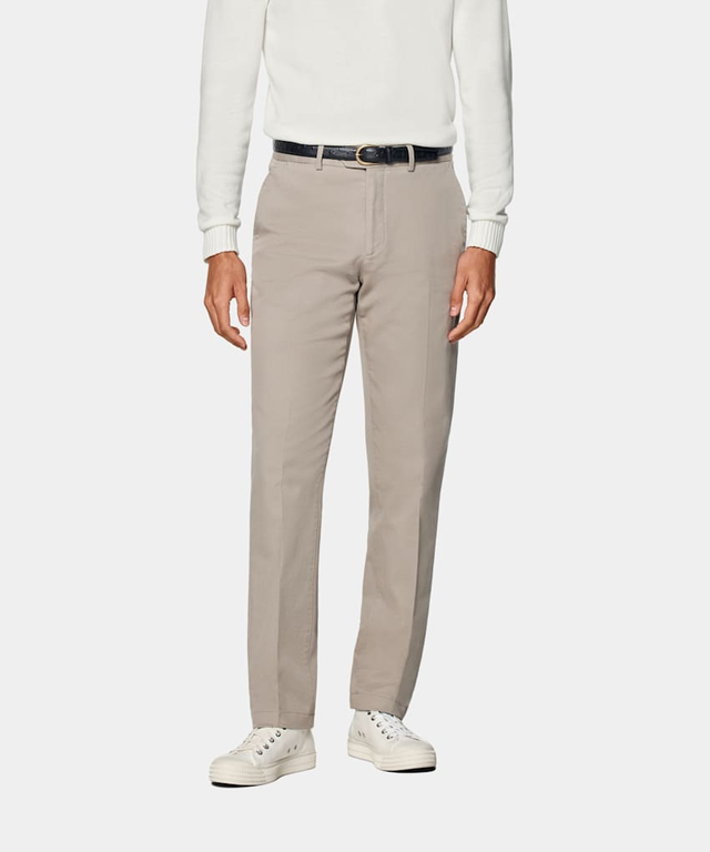 Taupe Slim Leg Straight Chinos