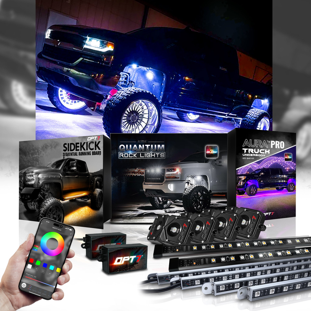 AURA PRO LED Lighting Kit for Truck Bundle (Quantum LED Rocklight + Underglow LED Kit + Sidekick LED Kit ) - Bluetooth Enabled APP