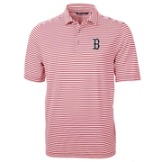 Men's Boston Red Sox Cutter & Buck Red Virtue Eco Pique Stripe Recycled Polo
