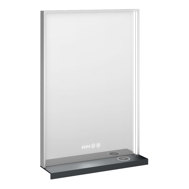 Arezzo Brushed Brass 500 x 700mm Rectangular LED Illuminated Anti-Fog Bathroom Mirror with Time Display