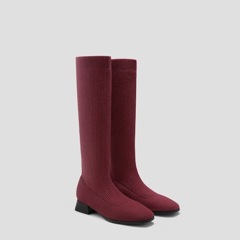 Round-Toe Stretchy Wool Knee-High Boots (Filipa)