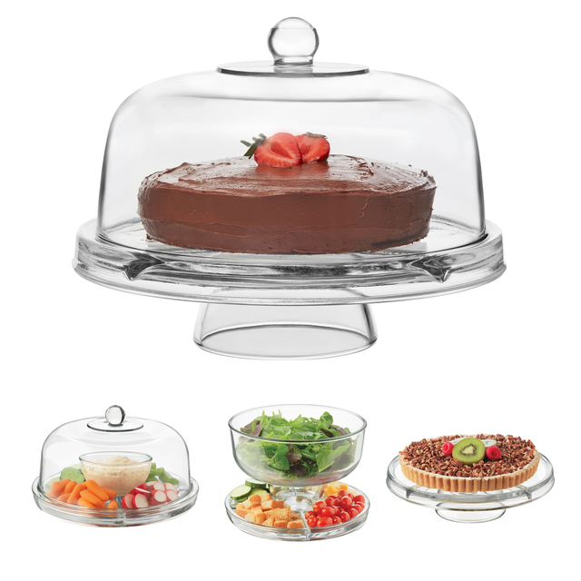 Libbey Selene 6 in 1 Multiuse Glass Server, Punch Bowl, Chip and Dip Bowl, Cake Stand