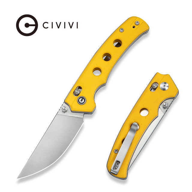 CIVIVI Noctis Thumb Stud & Crossbar Lock Knife Yellow G10 Handle (2.98" Satin Finished Nitro-V Blade) C24020C-2
