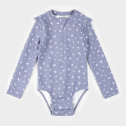 Maillot de bain bleu gris à imprimés de fleurs des champs