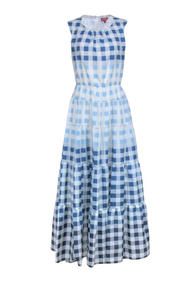 Staud - Blue Checkered Sleeveless Open Back Dress Sz L