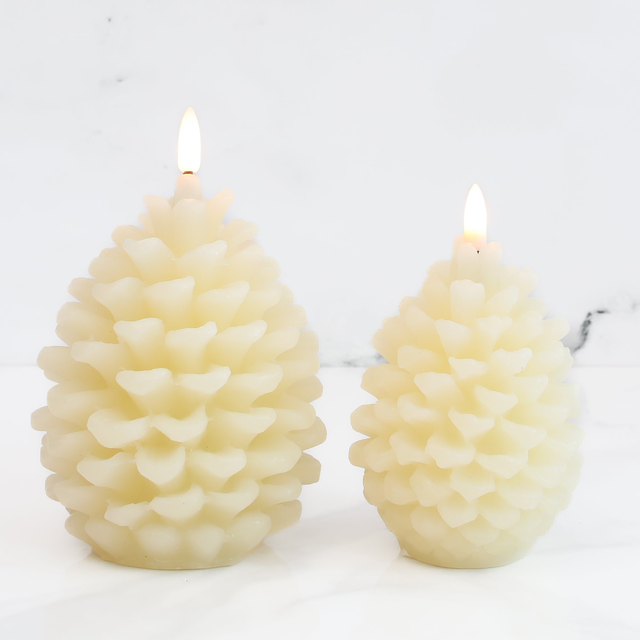 Cream Pinecone LED Candle, Set of 2
