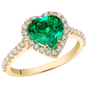 Heart Shape Colombian Emerald and Diamond Ring 14K Gold 2.25 Carats Total