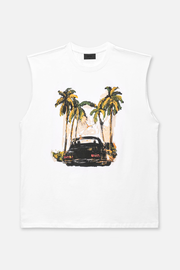 TERRY MUSCLE TEE | WHITE CAR DRIFT
