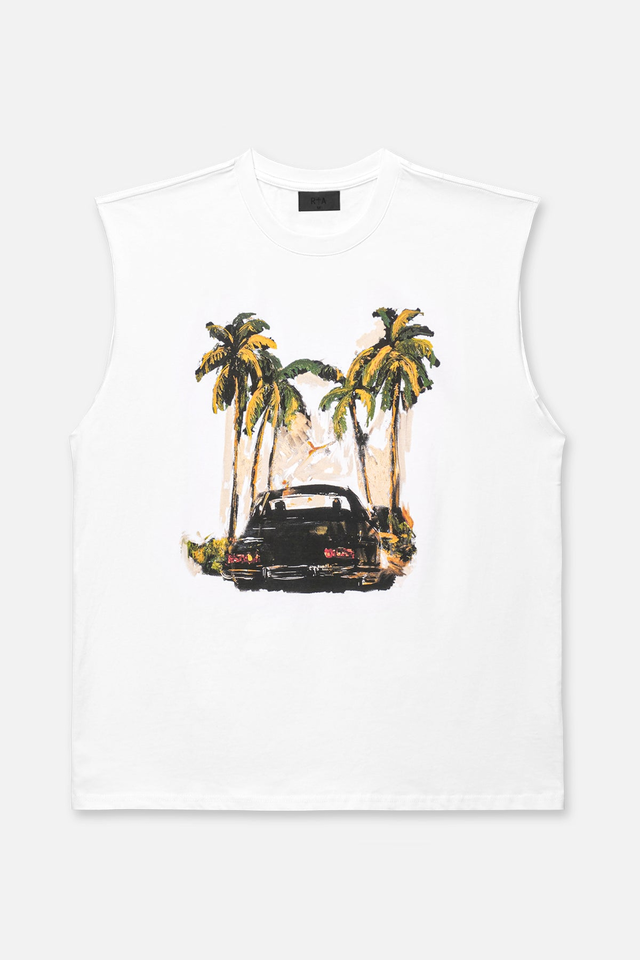 TERRY MUSCLE TEE | WHITE CAR DRIFT