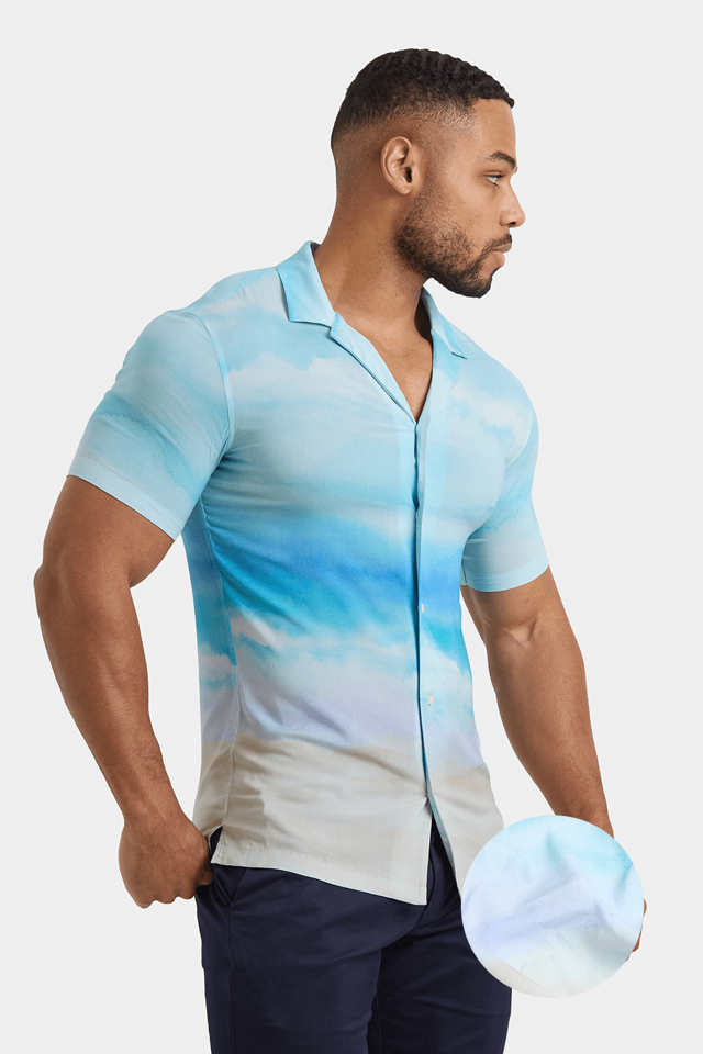 Printed Shirt in Light Blue Landscape