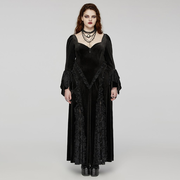 Women's Plus Size Gothic Flared Sleeved Embossed Velvet Prom Dress Wedding Dress