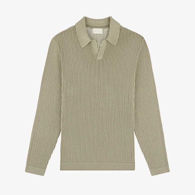 Long-Sleeve Mesh Knit Polo