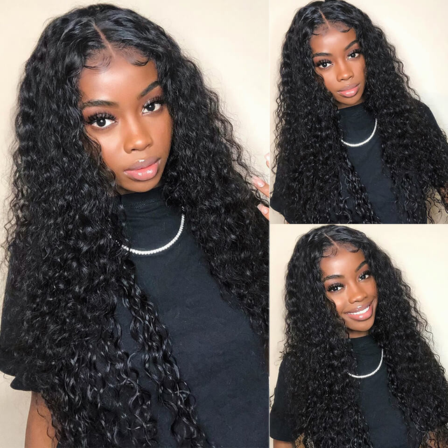 Deep Wave Lace Front Wigs Natural Black Hair