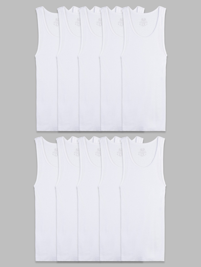 Toddler Boys' Tank Undershirt, White 10 Pack