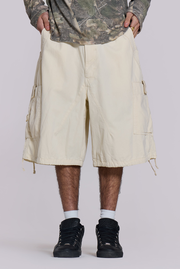Ecru Parachute Cargo Shorts