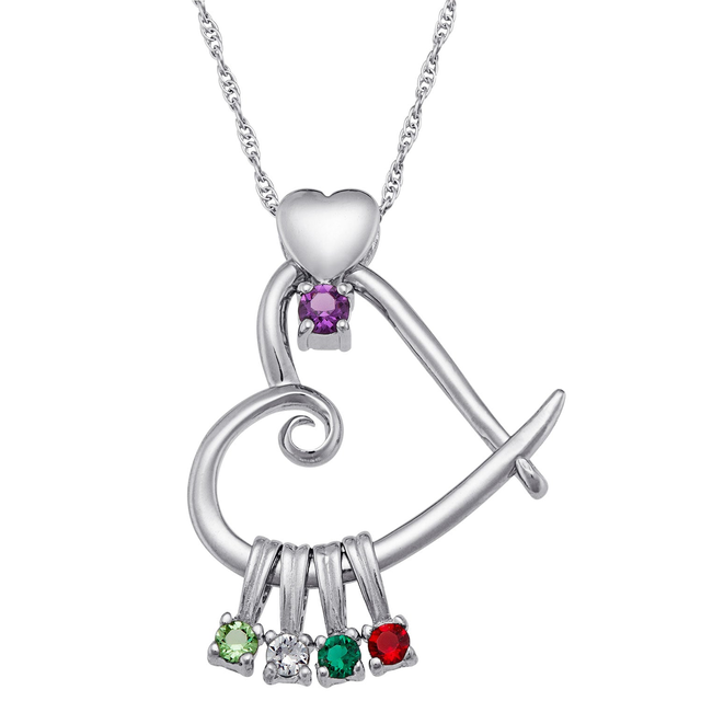 Sterling Silver Heart Slider Birthstone Necklace